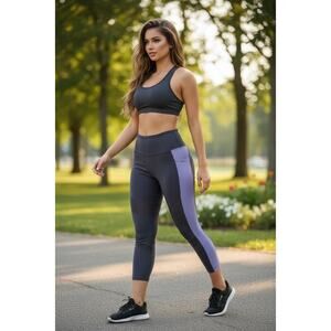 Tangerine XL High Rise Cropped Leggings Black Purple Athletic Workout Pants